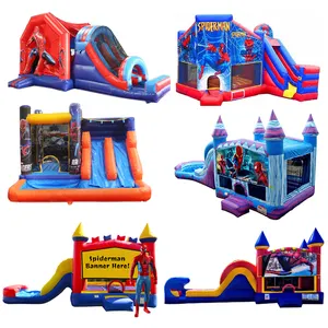 Inflatable Bouncy Attractive Superheroes Inflatable Cartoon Bouncy Castles Spiderman Inflatable Bounce House Combo Spiderman Moonwalks For Sale