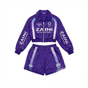 <b>Women</b> <b>2</b> <b>Piece</b> 220 GSM Polyester Windbreaker Short Set Sports Wear Quick Dry Winter Training <b>Outfit</b> - Product Image 1