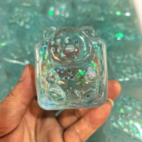Balle sensorielle souple à presser, à remontée lente, en forme de lapin ou d'ours, remplie de vaseline pétrolière, avec paillettes transparentes en forme de cube, pour le jeu sur le bureau
