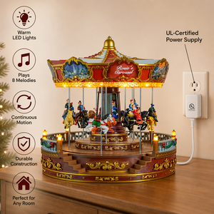 JIN PENG Boîte à musique de Noël rouge animée à LED avec carrousel musical pour la décoration de la maison et les cadeaux de fêtes - Product Image 1