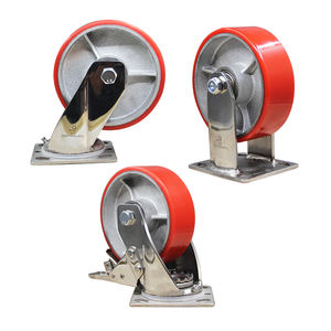 Hot Selling 8 Zoll 304 Edelstahl halterung Metall rollen 200mm Hochleistungs-Eisenkern Polyurethan <span class=keywords><strong>Red</strong></span> Castor Wheels - Product Image 4