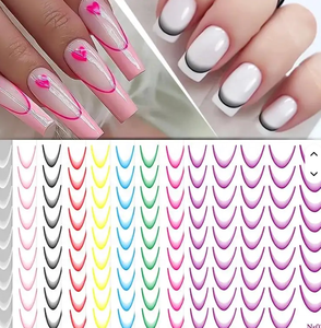 Autocollants pour ongles français dégradés en forme de V, demi-lune, ligne fine, décoration de salon de manucure, accessoires de design pour nail art DIY - Product Image 1