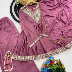 Pink Silk Soft Chinon Embroidered Solid Shawl with Mirror Work Traditional Indian Pakistani Women's Wear Spring Summer Daily Use - Product Image 6