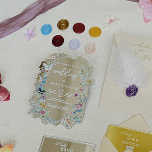 Carte d'invitation de <span class=keywords><strong>mariage</strong></span> personnalisée de luxe élégante en acrylique texture coquille blanche avec enveloppe et sceau de cire pour annonce et événements professionnels - Product Image 6