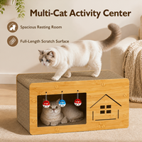 Grand lit-griffoir détachable pour chat, maison en carton pour chat d'intérieur avec lit-griffoir en papier ondulé pour chats