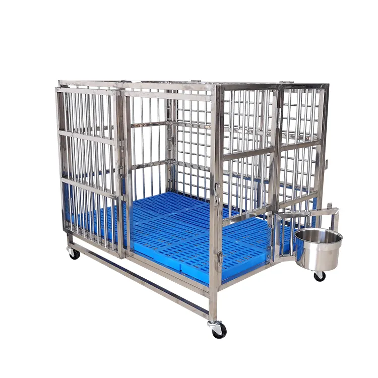 LIZE Dog Cage Top Quality Professional Veterinary Folded Stainless Steel Silver Animal Stainless Steel Sliding Door Pet Carrier