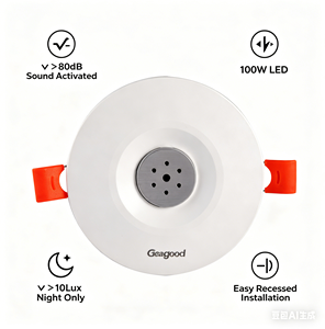 Interrupteur de contrôle de l'éclairage encastré au plafond, AC220-240V, capteur de nuit 10 Lux, activé à 80 dB, temporisation automatique pour l'éclairage des escaliers domestiques - Product Image 2