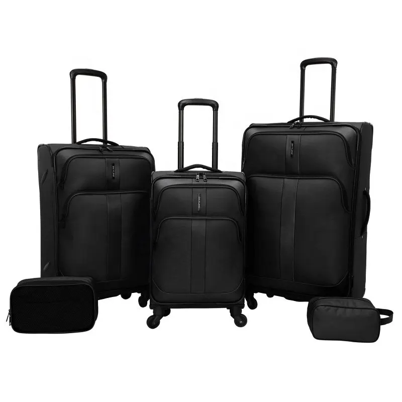 لينة الجانب 5 قطعة حقائب سفر دوارة مجموعات الأسود OEM ODM مخصص السفر حقائب تسوق