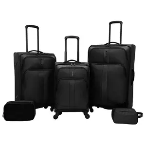 Soft side 5pc Spinner Luggage Sets Black OEM ODM Custom Travel Trolley Bags