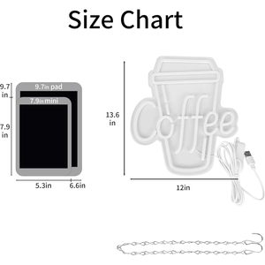 Letrero de Neón de Café, Rectangular, para Montar en la Pared, Luz LED de Color Azul Café, Efecto Constante, Fácil Instalación, 25000 Horas de Duración - Product Image 3