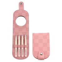Ensemble de 4 pinces à épiler pour poils incarnés et sourcils, en acier inoxydable, avec logo personnalisé, miroir de poche de précision pour les yeux