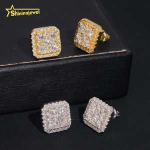अमेरिका के गोदाम मोइससानाइट 11 मिमी वर्ग स्टड इयररिंग्स वास्तविक सोने के लिए भरा हुआ कान के स्टड हिप हॉप 925 सिल्वर - Product Image 5
