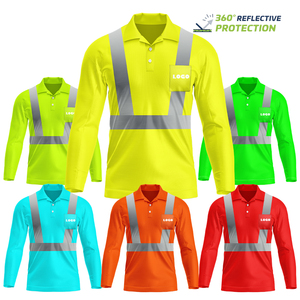 เสื้อโปโลแขนยาวสะท้อนแสงสะท้อนแสงสะท้อนแสงสูงอุปกรณ์เสื้อทำงานสีเขียวเรืองแสง - Product Image 1
