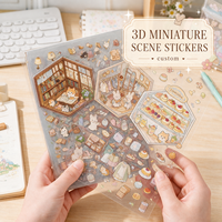 Kit d'autocollants de scène miniature 3D personnalisés, ensemble DIY mignon pour bibliothèque, boutique, boulangerie, artisanat de journalisation chaleureux