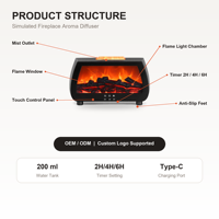 Diffuseur d'arômes à effet de flamme, ultrasonique, 200 ml, humidificateur d'air avec lumière de flamme, télécommande, type-C, pour table, maison, chambre