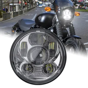 5 3/4 "5.75" Lampu Depan Led Bulat untuk Harley Dyna Street Bob Softail Sportster Iron 883 Lampu Depan Sepeda Motor
