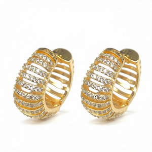 Pendientes de Aro de Latón con Zirconia Chapados en Oro, Diseño Geométrico Hueco, para Fiesta de Boda, Lujosos para Mujer - Product Image 1