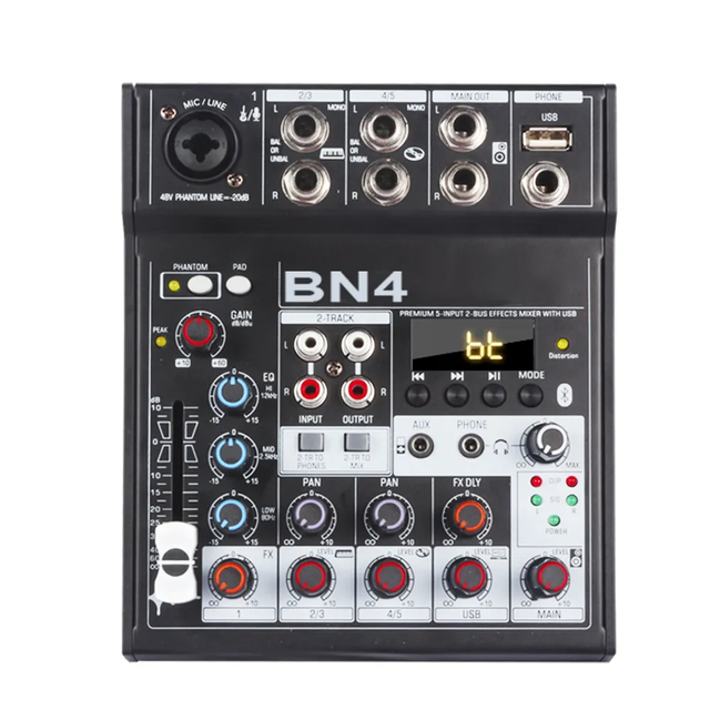 BN4 Professional Mini 4-Channel USB Sound Card Audio Interface Mixer for Karaoke and PC Recording