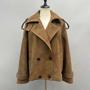 <span class=keywords><strong>Trench</strong></span> Vintage <span class=keywords><strong>oversize</strong></span> in pelle di vacchetta giacca popolare da <span class=keywords><strong>donna</strong></span> in vera pelle scamosciata - Product Image 2