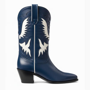 <span class=keywords><strong>Bottes</strong></span> de cow-girl occidentales personnalisées WETKISS vertes et blanches, <span class=keywords><strong>bottes</strong></span> à talon haut épais mi-mollet pour femme, <span class=keywords><strong>bottes</strong></span> de cow-boy brodées pour l'été - Product Image 5