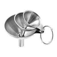 Ensemble de trois mini-entonnoirs en acier inoxydable, écologiques, modernes, avec dispositif de distribution de liquides intégré pour huile et sauces, ustensiles de cuisine