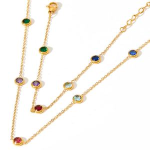 Collier minimaliste anti-ternissement en or 18 carats, véritable acier inoxydable, ensemble de colliers en zircon coloré pour femmes et filles - Product Image 2