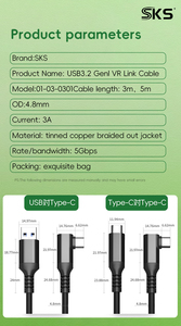 สายเชื่อมต่อ USB3.2 <span class=keywords><strong>VR</strong></span> แบบมุมฉาก 90 องศา 3A 5Gbps สายถักหุ้มฉนวนทองแดงแท้ สำหรับชุดหูฟัง <span class=keywords><strong>VR</strong></span> เกมมิ่ง IOS เครื่องพิมพ์ - Product Image 4