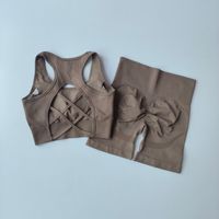Ensemble de sport pour femme avec dos croisé et froncé, haut court et short taille haute, ensembles de yoga pour femme, fessier galbé, sans couture, vêtements de course et d'entraînement