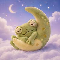 Peluche grenouille endormie personnalisée sur la lune, broderie étoile, yeux fermés, animal en peluche pour oreiller de nuit et cadeau de sommeil pour enfants