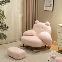 Fauteuil à bascule Tenghang avec oreilles d'ours, en velours avec base en bois massif, canapé de détente individuel pour salon, chambre et balcon