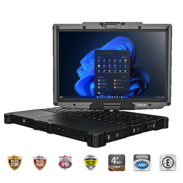 Getac V120 AI Rugged Laptop with 1D/2D Facial Recognition and Capacitive Multi-Touch Screen