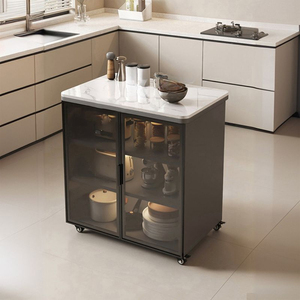Fabrika özel Modern mobilya tasarım yemek odası mutfak tekerlekler ile hareketli ada masa depolama Bar dolabı - Product Image 4