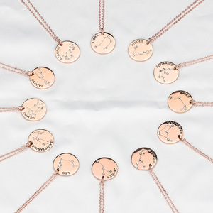 Collana di gioielli rotondi in acciaio inossidabile da donna 316L astrologia dodici <span class=keywords><strong>segni</strong></span> <span class=keywords><strong>zodiacali</strong></span> oro rosa oro argento ciondolo collana - Product Image 1