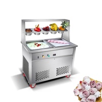 Nieuwe dubbele pan 220V volautomatische ijsrollermachine voor restaurantgebruik, geschikt voor melk, water, chocolade en ijspoeder.