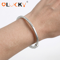 LUCKYJIU Fabricants de bijoux personnalisés Bracelet manchette délicat en cristal plaqué argent étanche pour femme usage quotidien