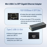 Adaptateur réseau SFP USB 3.0 Type-C Hereta LNK-TCF1000 Gigabit Ethernet 10/100/1000 Mbps Boîtier en aluminium portable