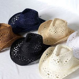 High Quality Vintage Outdoor Summer Wholesale Cowboy <b>Straw</b> <b>Hat</b> Sombrero Western Cowboy <b>Hat</b> Adult With Windproof Rope - Product Image 2