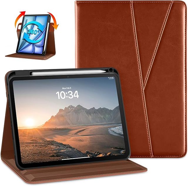 For iPad Air 11" M3/ M2 (2025/2024), iPad Air 5th/4th Gen (2022/2020),360 Degree Swiveling Leather Folio Stand Cover