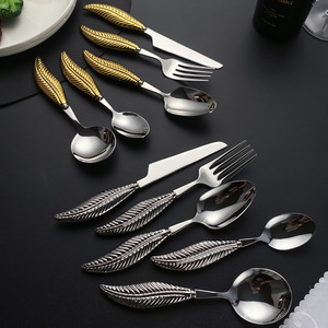 ชุดช้อนส้อมสแตนเลส 304 ด้ามจับลายขนนก มีด ส้อม ช้อน แบบตะวันตก วินเทจ สำหรับงานแต่งงาน - Product Image 3