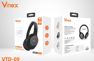 Cuffie stereo Vmex VTD-09 Bluetooth over-ear con luce LED, 15 ore di riproduzione, RGB Bass Boost - Product Image 1