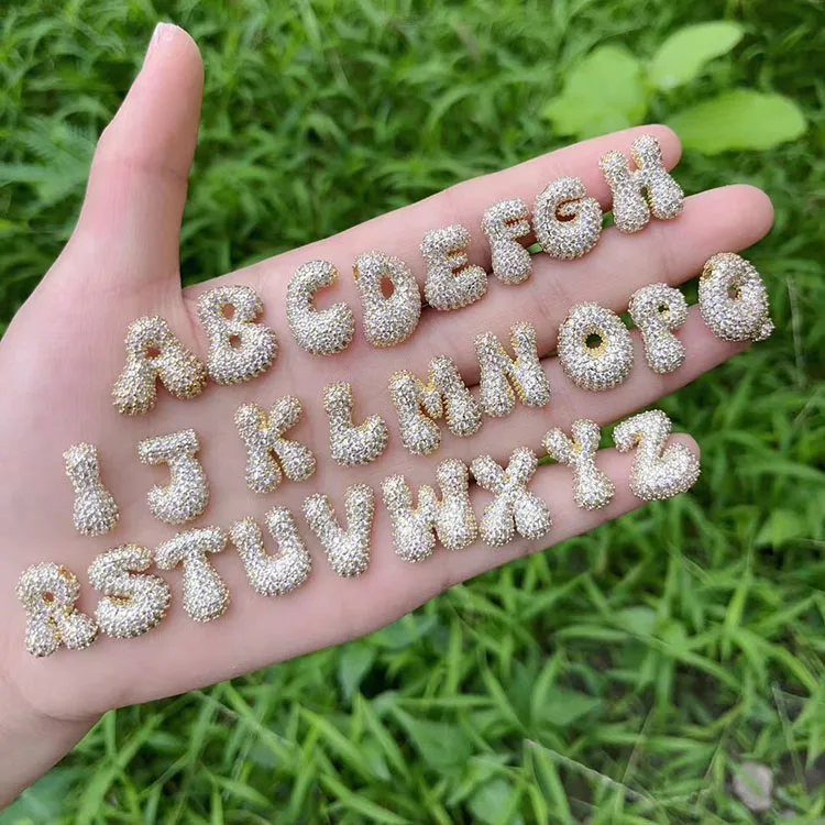 bubble letter iced out cz pendants