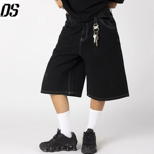 Shorts en <span class=keywords><strong>jean</strong></span> surdimensionnés en denim 100% coton avec logo personnalisé, couture contrastée, streetwear pour hommes, shorts en <span class=keywords><strong>jean</strong></span> noirs, jeans pour hommes - Product Image 4