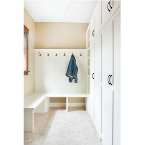 Meuble de rangement encastré pour entrée, en bois peint blanc, avec banc à chaussures, vente en gros, directement de l'usine CANA - Product Image 1