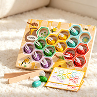 Nouveauté : Jeu d'assemblage Abeille et Ruche, Jouet Montessori en Bois pour la Motricité Fine, Puzzle de Tri des Couleurs, Cadeau Éducatif pour Enfants
