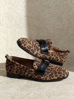 Mocassins à talon bas et bout carré imprimé léopard, chaussures de bureau et de trajet pour femme, imprimé animal, automne, OEM ODM