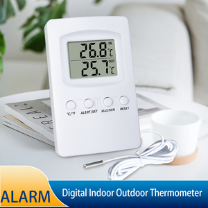 Grand écran LCD numérique, thermomètre d'alarme intérieur/extérieur <span class=keywords><strong>avec</strong></span> <span class=keywords><strong>fil</strong></span> externe et fonction de mémoire des températures maximales et minimales, couleur blanche - Product Image 2