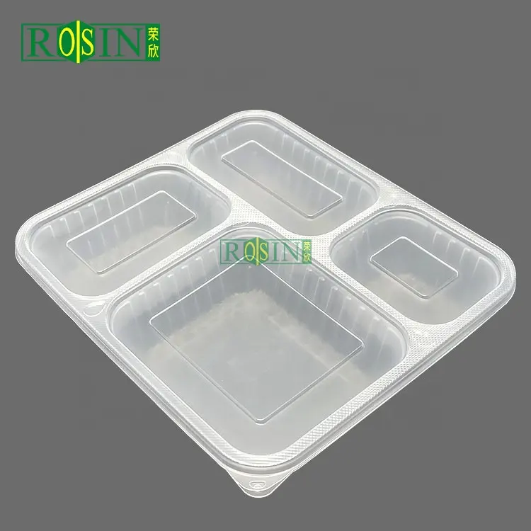 Congélateur en PP transparent à 4 compartiments, contenants alimentaires jetables en plastique adaptés au micro-ondes pour la livraison des aliments
