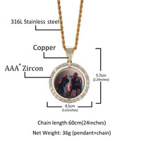 Collier chaîne tennis personnalisé en or avec zircon cubique et pendentif photo rotatif, bijoux hip-hop en cuivre pour les fêtes, dropshipping