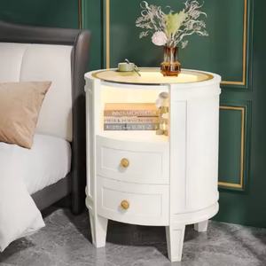 Table de chevet ovale à 2 tiroirs avec plateau en verre, table de chevet moderne blanche, table de chevet ronde, table d'appoint pour chambre à coucher - Product Image 4