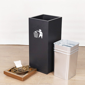 Cenicero y basurero cuadrado de acero inoxidable para vestíbulo de hotel, en negro, oro y oro rosa, para uso comercial en oficinas, elevadores y pasillos. - Product Image 1